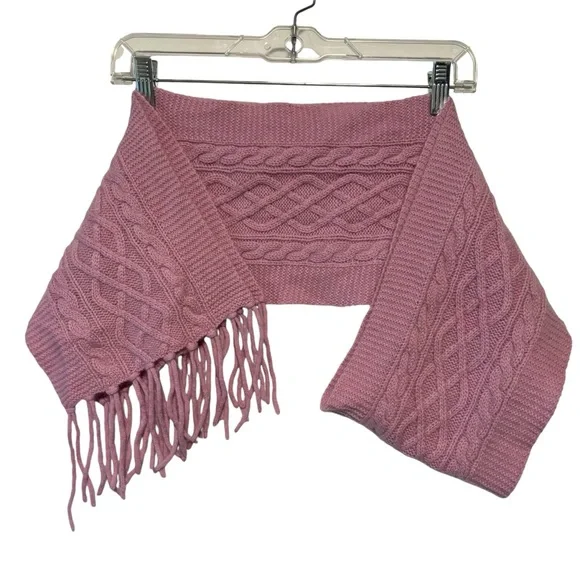 Mariele Waithe 100% CASHMERE fringed cable-knit scarf Cozy Pink Soft Girl 8X66 - Picture 6 of 13
